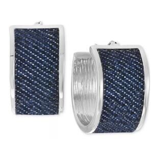 Alfani Silver Tone Denim Wrapped Wrangler Hoop Earrings NWT